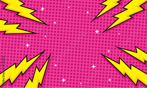 Comic pink background with thunder 