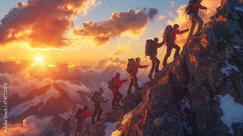 Nature's Ascent: Backpacking and Mountaineering to Reach New Peaks, Outdoor Expedition Teamwork and Challenge in Mountain Climbing © Art Stocker