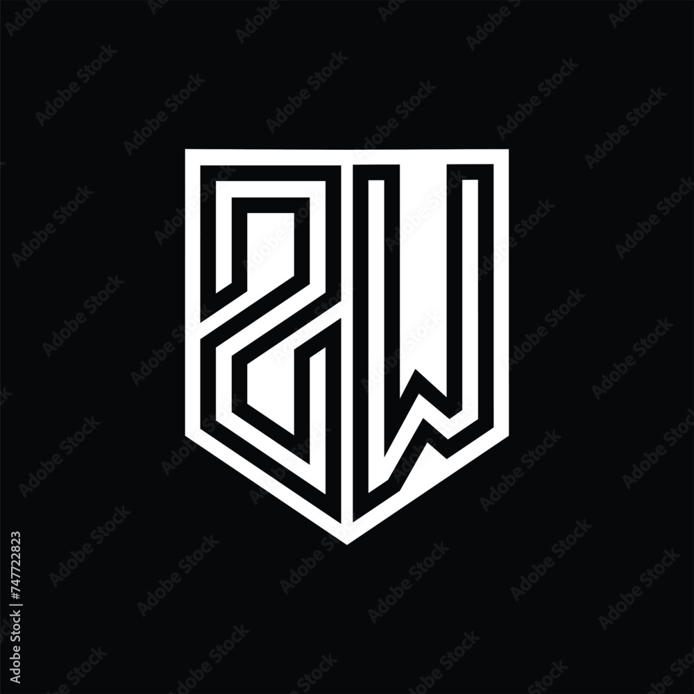 ZW Letter Logo monogram shield geometric line inside shield design template