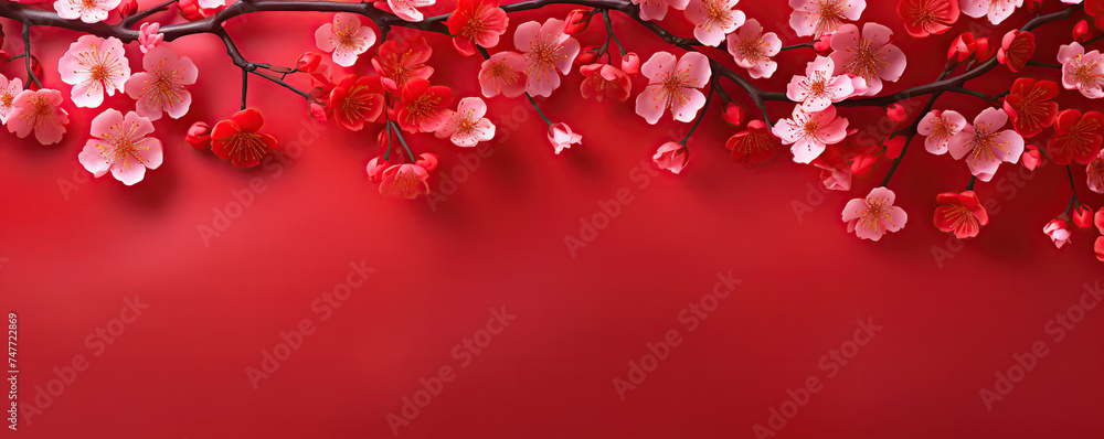 Vibrant Cherry Blossoms in Full Bloom Against a Rosy Background Vibrant Cherry Blossoms in Full Bloom Against a Rosy Background