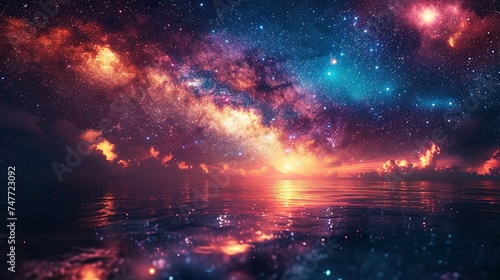 Beautiful fantasy starry night sky, blue and purple colorful, galaxy and aurora 4k wallpaper