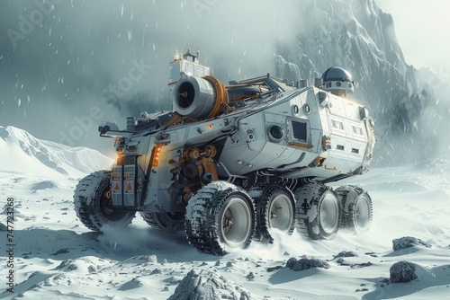Lunar exploration digital artwork featuring a lunar rover photo