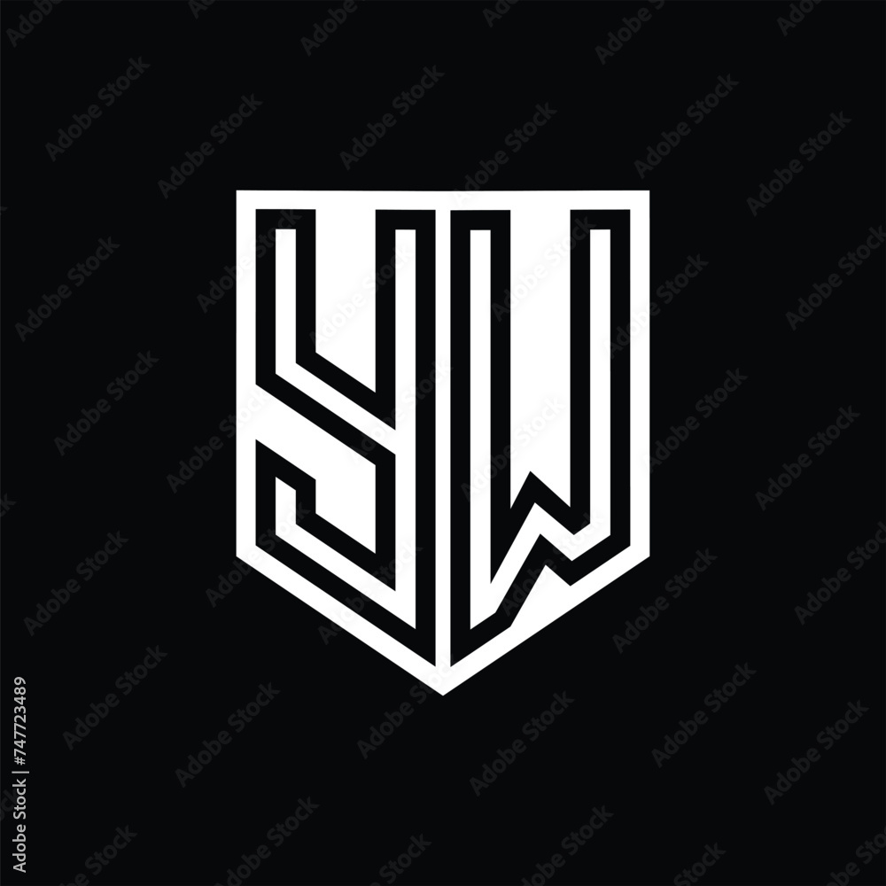 YW Letter Logo monogram shield geometric line inside shield design template