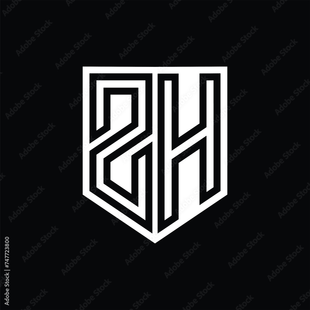 ZH Letter Logo monogram shield geometric line inside shield design template