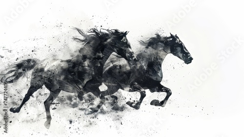 horse in water. horse racing sketch. horse racing tournament. equestrian sport. illustration of ink paints photo