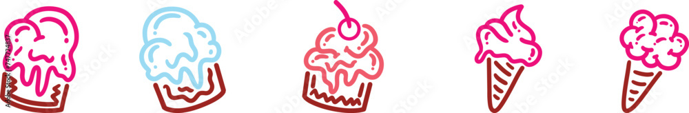 illustration of pink ice cream and cake