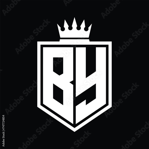 BY Logo monogram bold shield geometric shape with crown outline black and white style design