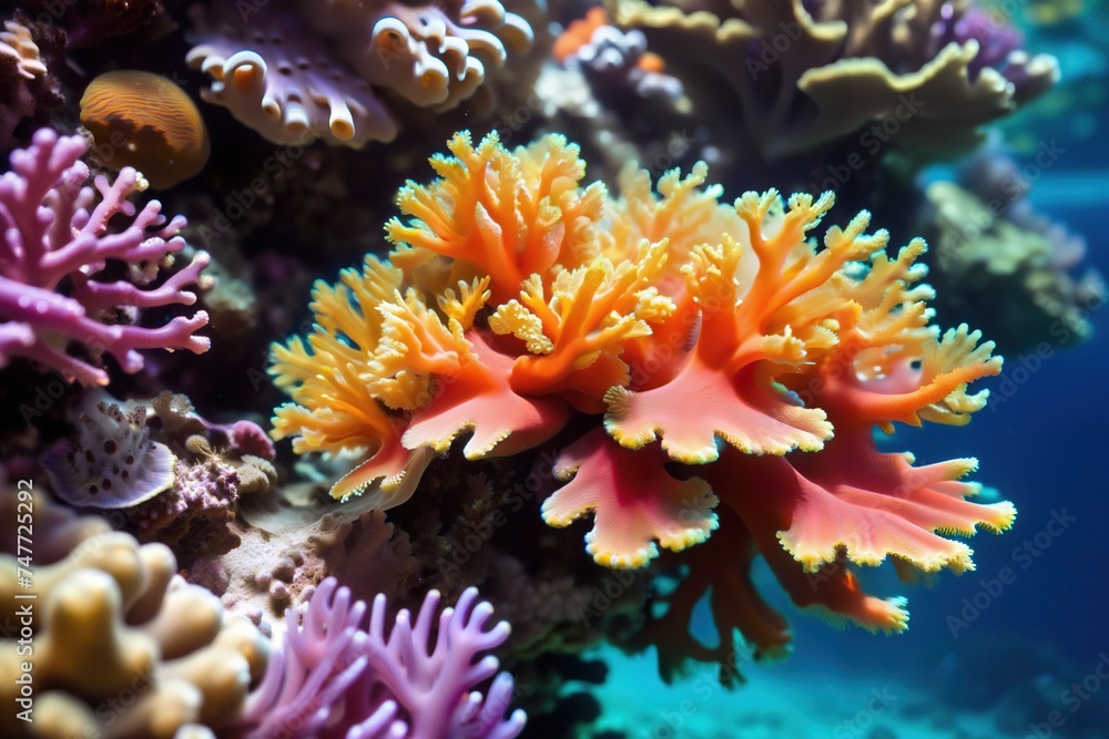 Obraz premium Colorful close-up view of a coral reef.