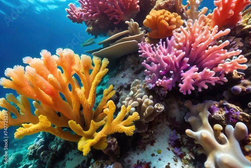 Colorful close-up view of a coral reef. © Ivan