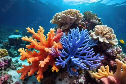 Colorful close-up view of a coral reef.