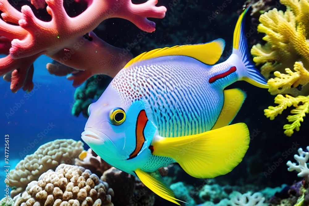 Colorful tropical fish on the background of a coral reef. Colorful tropical fish on the background of a coral reef.