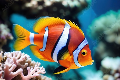 Colorful tropical fish on the background of a coral reef.