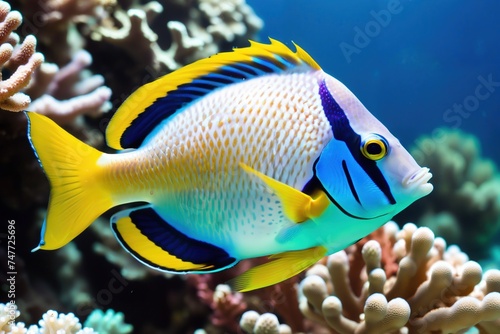 Colorful tropical fish on the background of a coral reef.