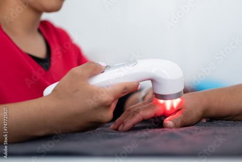 Close-up of infrared light as an arthritis treatment