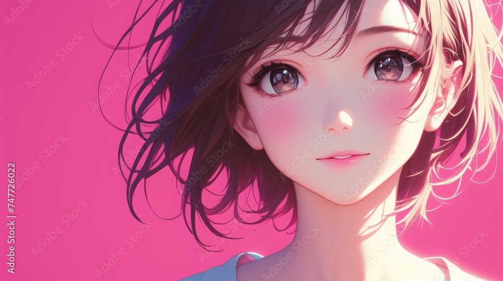 Fototapeta premium アニメ系イラスト女性,Generative AI AI画像