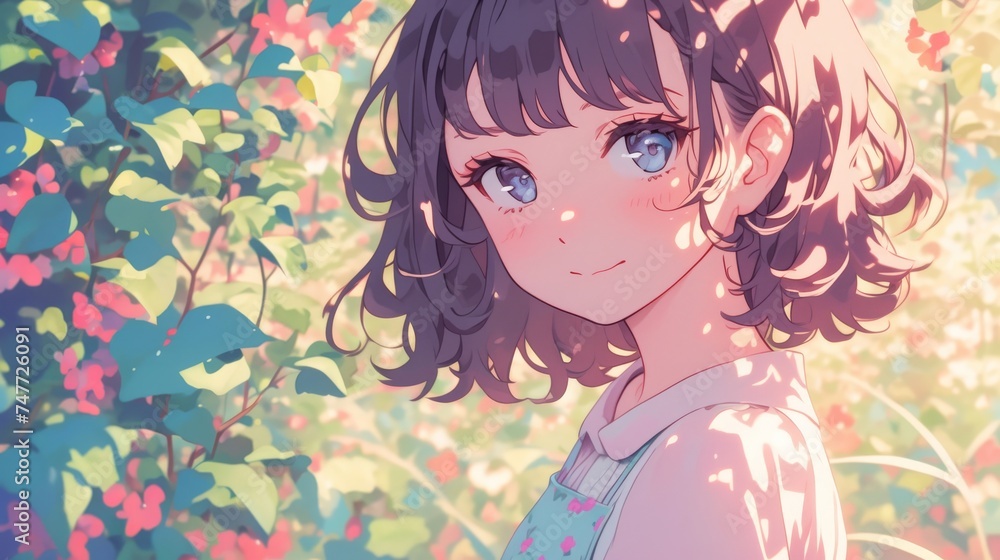 アニメ系イラスト微笑む女の子,Generative AI AI画像 アニメ系イラスト微笑む女の子,Generative AI AI画像