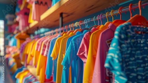 Colorful array of children's jackets on display in a playful store setting