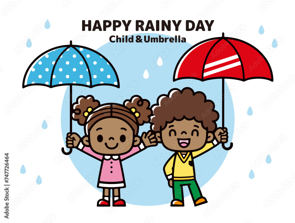 illustration of black children holding umbrellas happily on a rainy day illustration of black children holding umbrellas happily on a rainy day