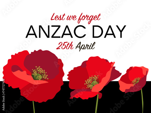 Anzac day horizontal poster layout with red poppies on white background