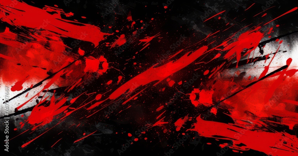 explosive red on black art background - obrazy, fototapety, plakaty 