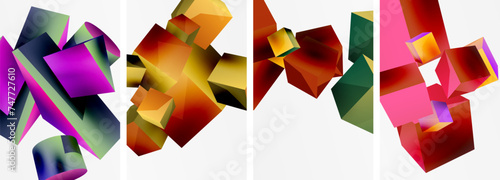 Flying 3d shapes, cubes and other geometric elements background design for wallpaper, business card, cover, poster, banner, brochure, header, website