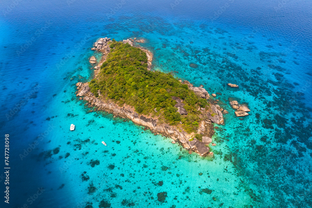 Aerial view of Similan Island in the Andaman Sea, Thailand, hearth shaped island