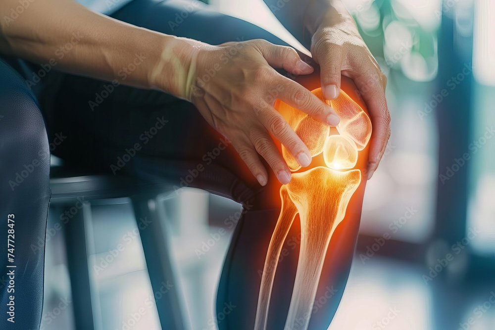 Orthopedic consultation with a focus on knee joint health Displaying an x-ray in a clinical setting to assess and diagnose conditions - obrazy, fototapety, plakaty 