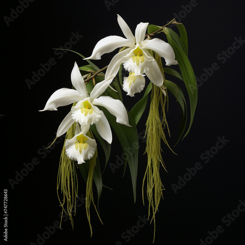 Beautiful white egret orchid flowers, Habenaria radiata orchid flower isolated on black background. 