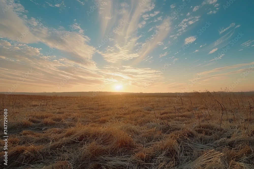 Fototapeta premium Stunning 4k time-lapse of a field during sunrise or sunset Showcasing the dramatic transition of light and color in the sky