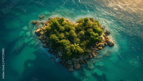 Top view of a heart-shaped island in the ocean