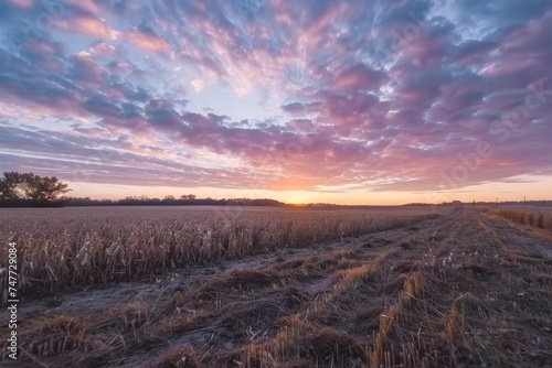 Stunning 4k time-lapse of a field during sunrise or sunset Showcasing the dramatic transition of light and color in the sky