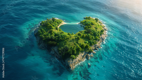 Top view of a heart-shaped island in the ocean © akarawit