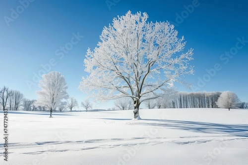 Winter wonderland scene Capturing the serene beauty of a snow-covered landscape under a clear blue sky