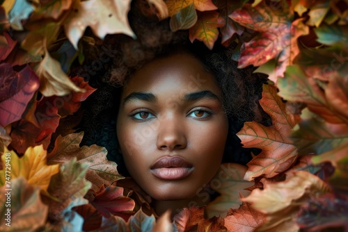 Woman symbolizing the essence of autumn Surrounded by fall foliage