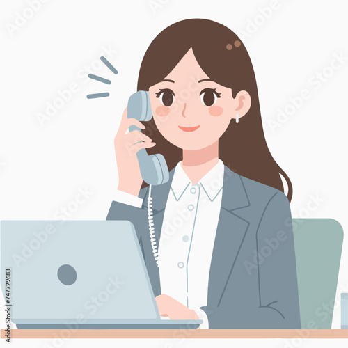 flat design illustration of female admin receiving a call from a customer