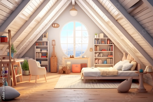 3d rendering of attic room elements