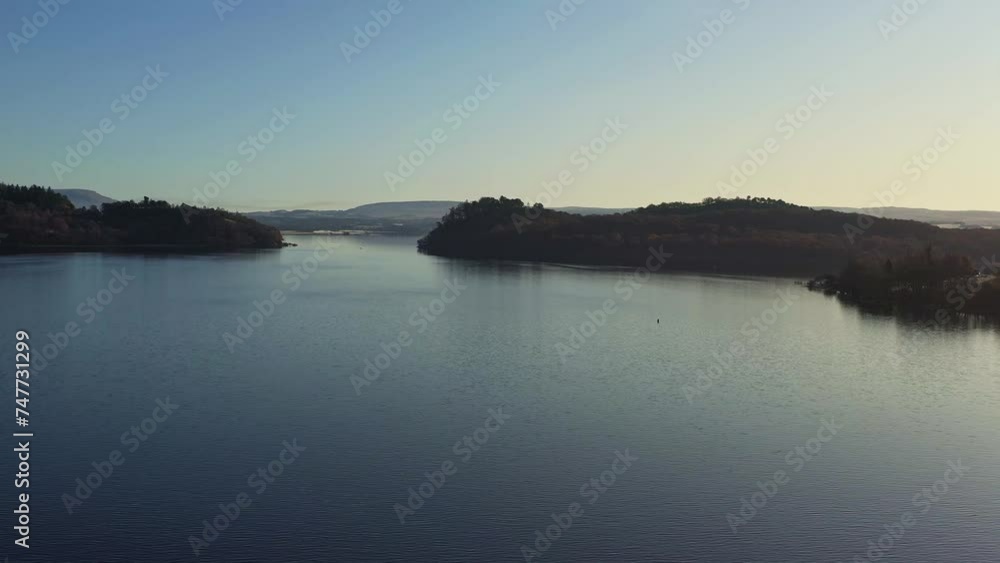 Aerial Dusk Views Across the Lake of Loch Lomond and The Trossachs National Park in Scotland. Aerial Dusk Views Across the Lake of Loch Lomond and The Trossachs National Park in Scotland.