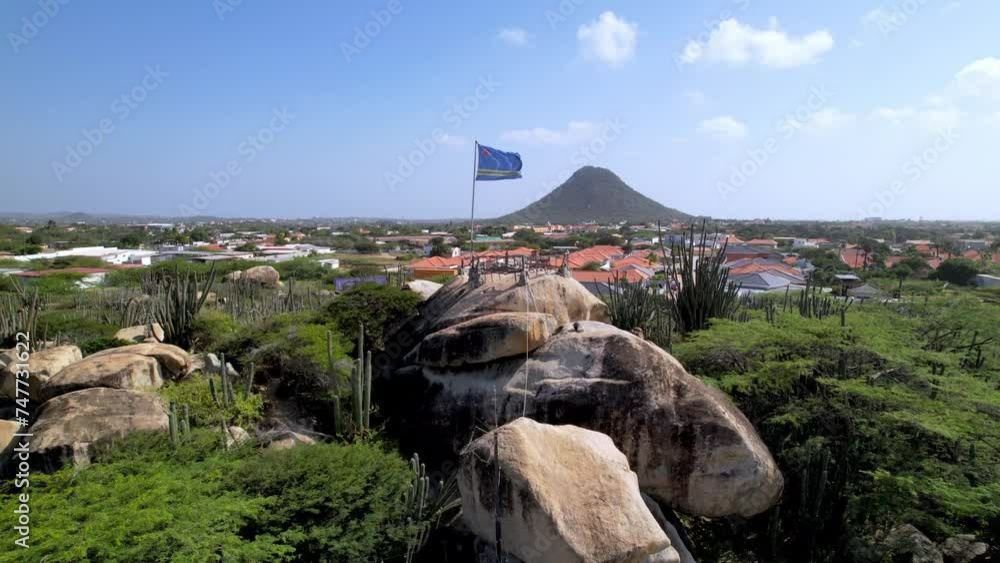 Aruba flag in the wind in aruba