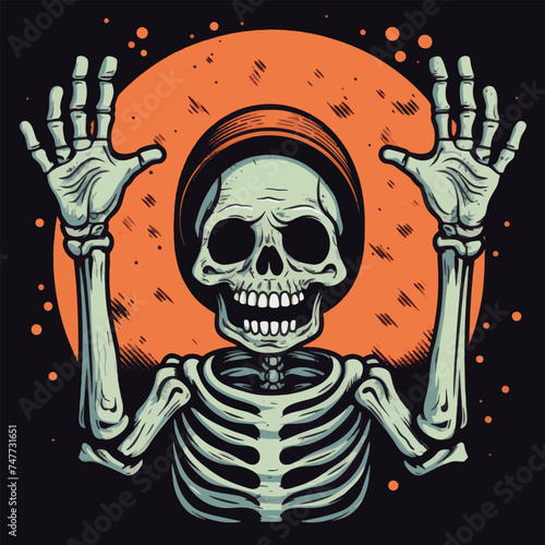 Spooky horror themed cartoon skeleton illustration in a playful vector style