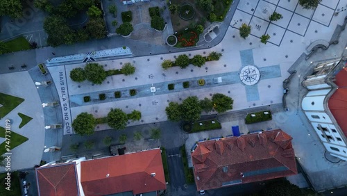 Top down view Sameiro, Bom Jesus Sancturay and Stairwell reaveal of Braga city in northern portugal, aerial shot photo