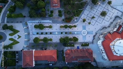 Top down view Bom Jesus Sancturay and Stairwell reaveal of Braga city in northern portugal, aerial sho photo