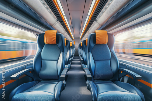 Stylish, comfortable seats are found inside high speed train business class cabin AI Generative