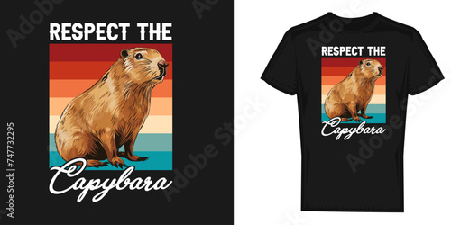 Vintage retro capybara rodent lover t-shirt design vector photo