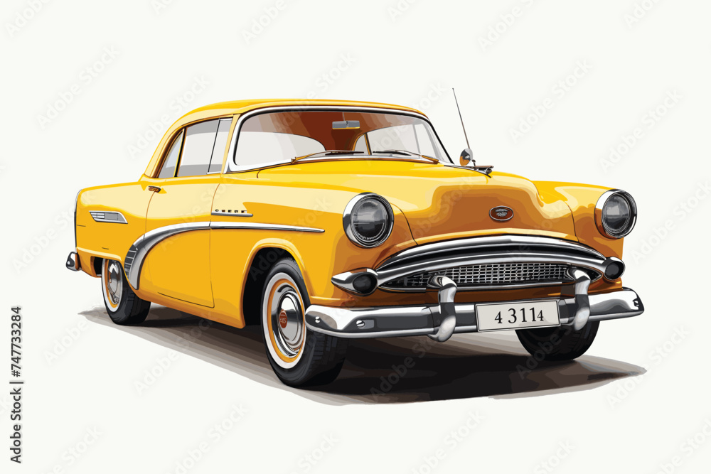 3D vintage yellow automobile white background