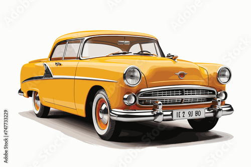 3D vintage yellow automobile white background