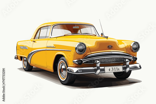 3D vintage yellow automobile white background