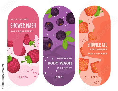 Shower wash and body gel, product packages vector