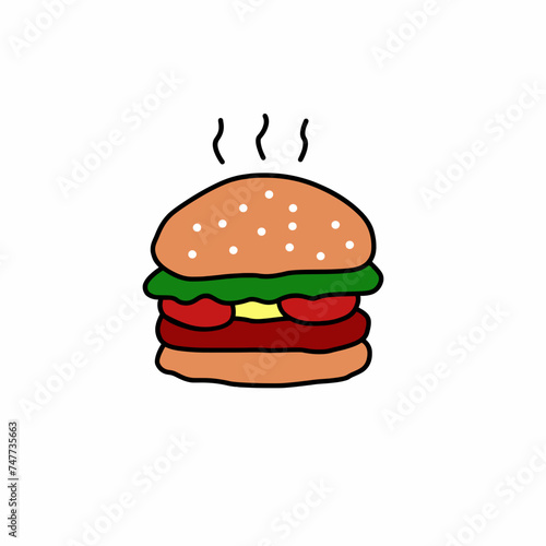 Hot hamburger  vector  cartoon  illustration