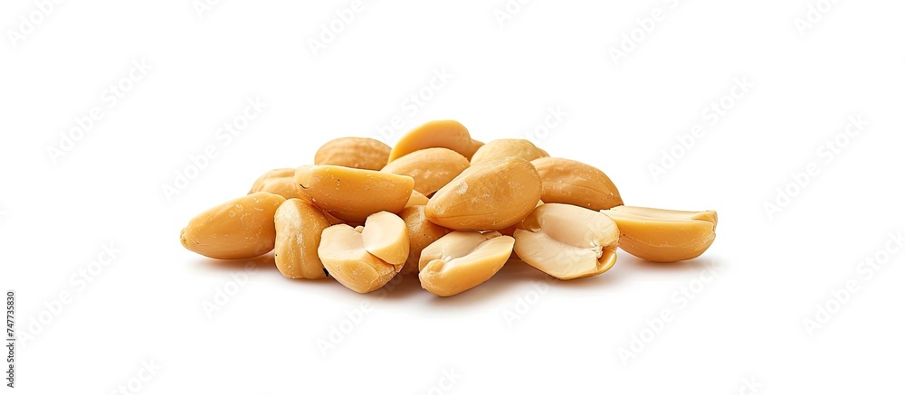 A pile of Triple Crunchy peanuts sits on a clean, white background. The peanuts are arranged in a heap, showcasing their texture and shapes. A pile of Triple Crunchy peanuts sits on a clean, white background. The peanuts are arranged in a heap, showcasing their texture and shapes.