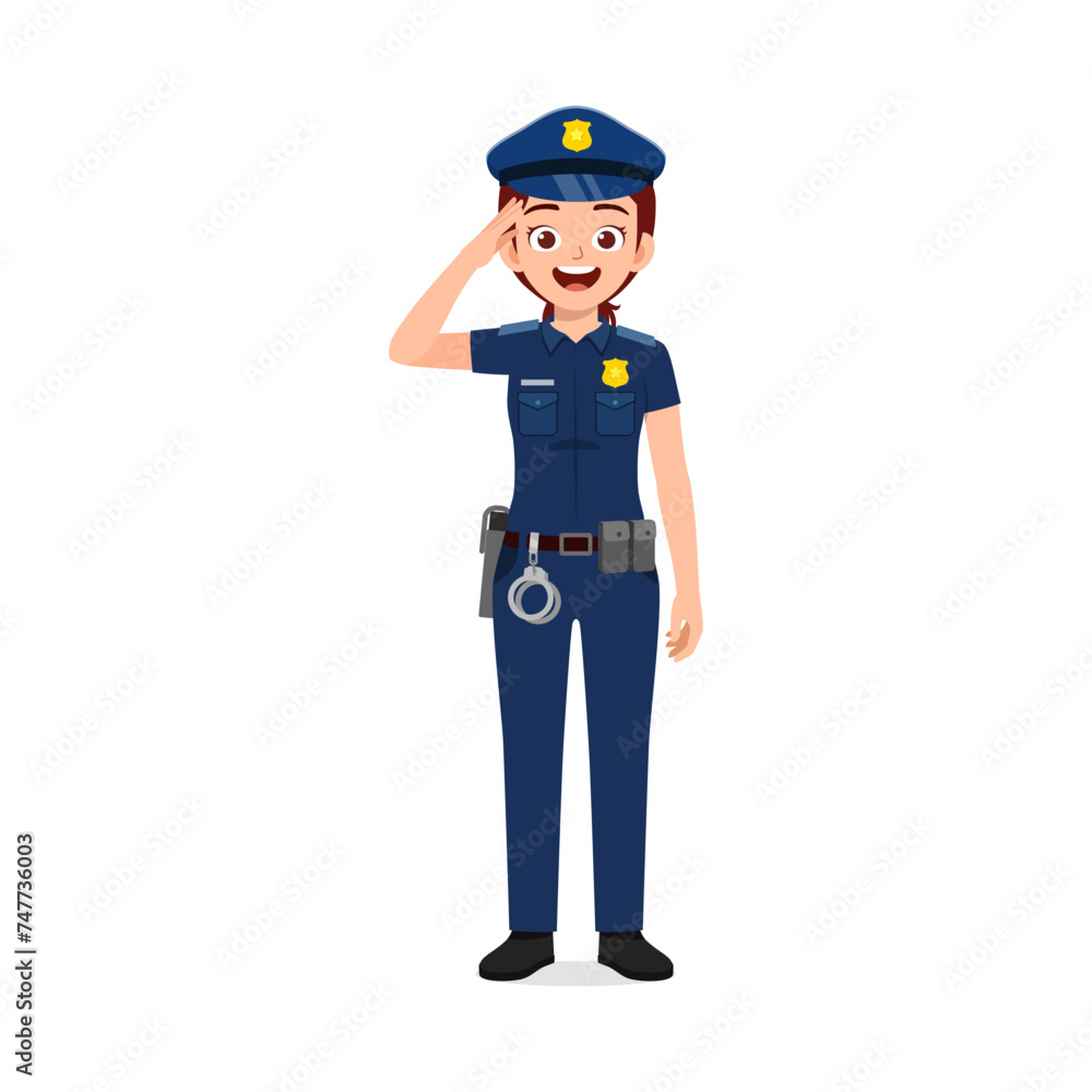 police woman standing and show salute pose